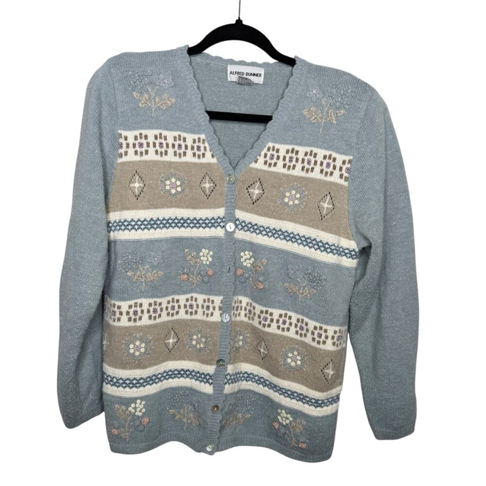 ALFRED DUNNER / vintage dusty blue floral grandma cottagecore sweater / M
